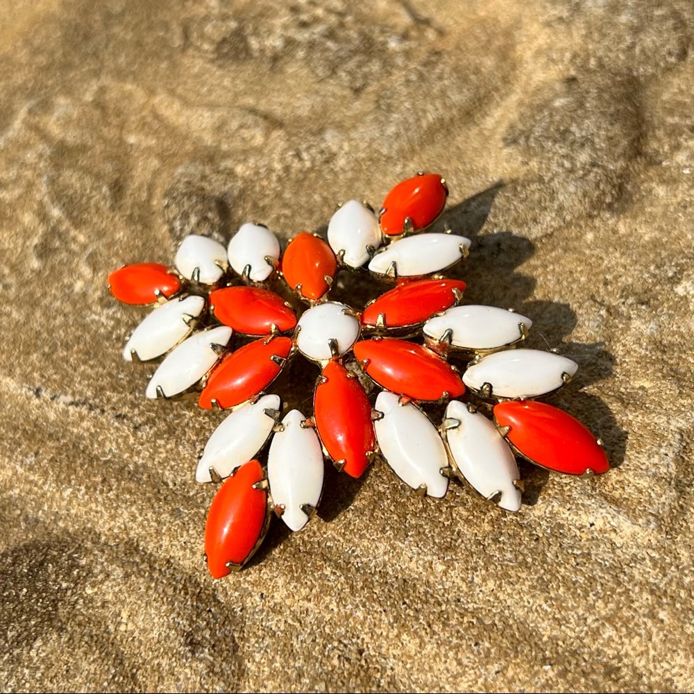 & vintage orange and white opaque brooch